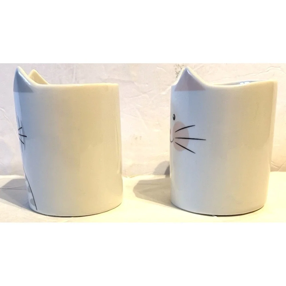 Cute Kitten Cat Mug Novelty Tail Handle Ceramic Kitschy Cup Lot Of 2
